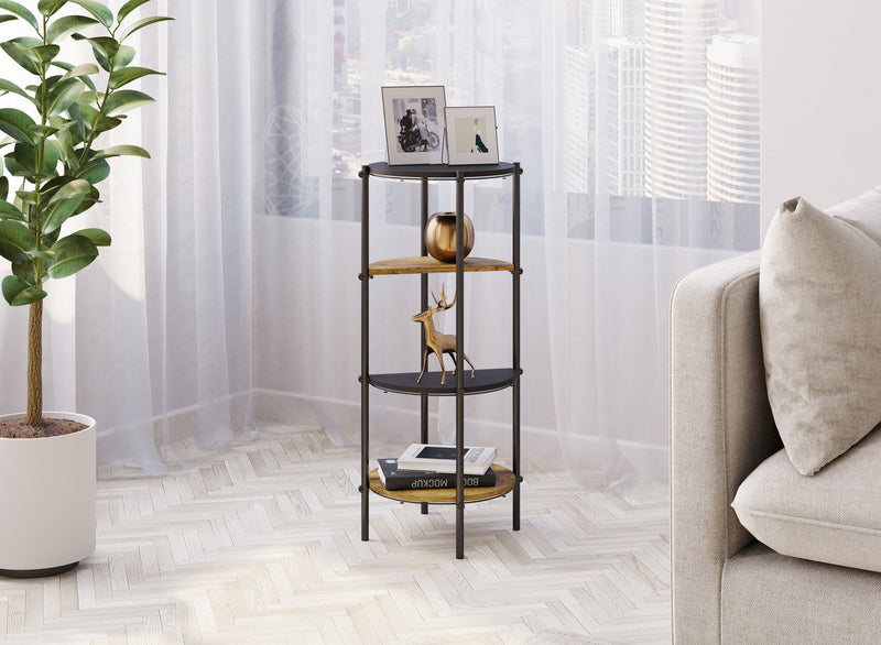 End Table With 4 Tier Etagere Shelf - Brown Reclaimed Wood 