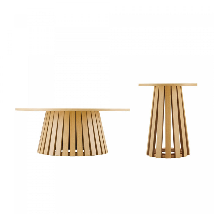 Layla Scandinavian Modern 2-Piece Coffee Table & End Table Set in Light Oak Coffee Table Set 