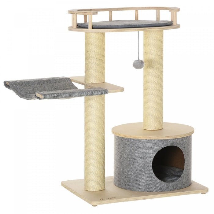 Pawhut 35\" Cat Tree, Kitty Activity Centre, Wooden Cat Climbing Toy, Cat Tower With Cat Bed Hammock 