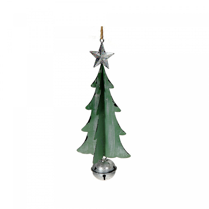 Metal 3D Tree with Bell Ornament 10.25\" - Set of 4 Christmas Ornaments