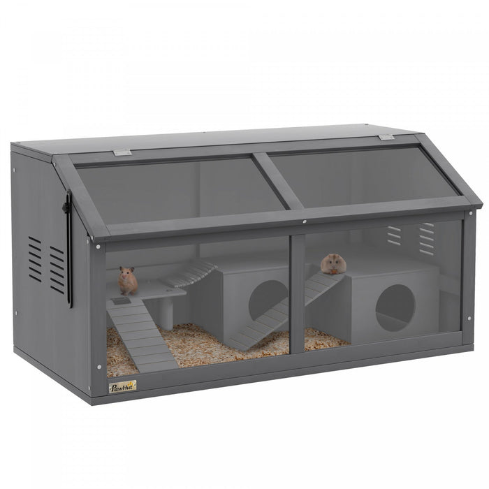 Pawhut Wooden Hamster Cage, 33.5\"l Hamster Habitat, Small Animal Cage For Syrian Drawf Hamster Gerbi