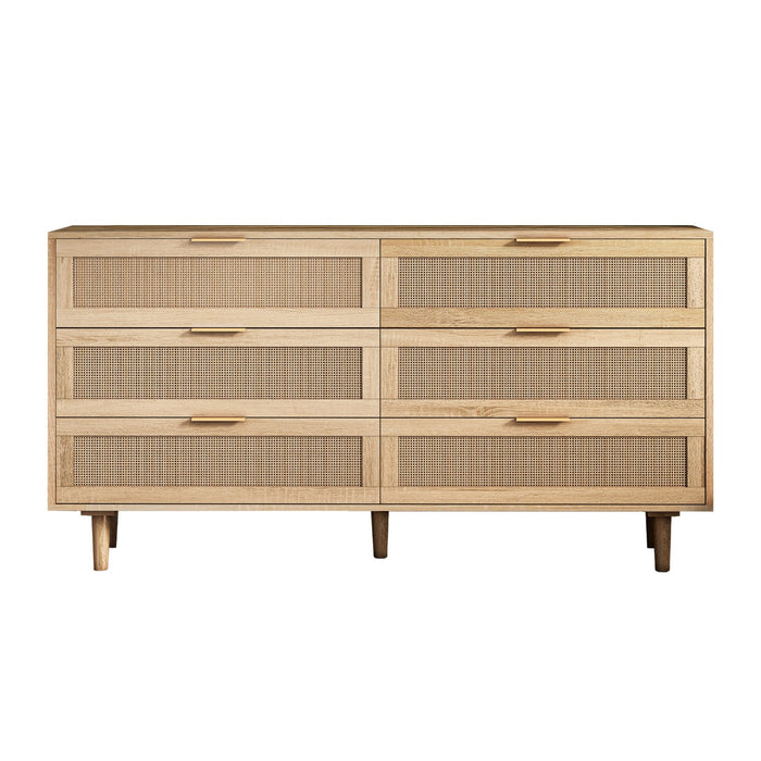 59\" Mila Modern 6 Drawer Rattan Storage Cabinet with Engineered Wood Frame- Natural 