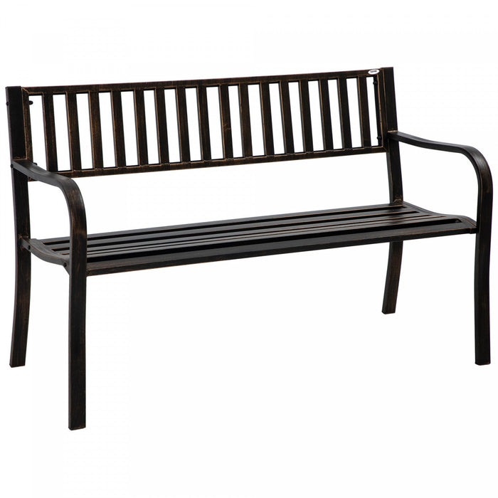 Outsunny 50" Steel Garden Bench Patio, Metal Backyard Park Chair, Brown