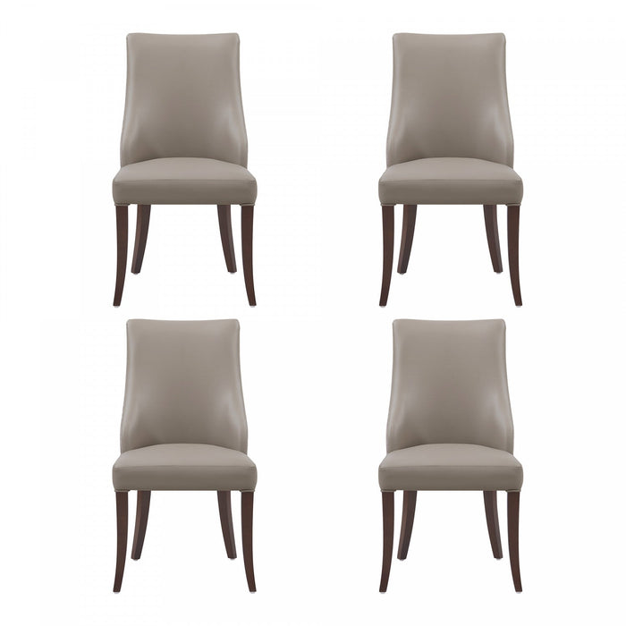 Connie Modern Vegan Leather and Velvet Wood Dining Chair in Taupe - Set of 4 