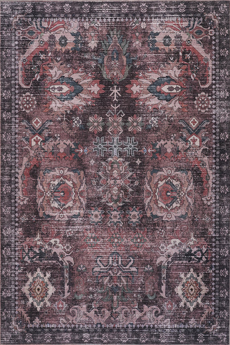 Aqua Brown Flames Washable Non-slip Low Pile Area Rug 5'x7' 