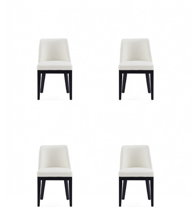 Gansevoort Modern Wood Vegan Leather Dining Chair in Ivory - Set of 4 