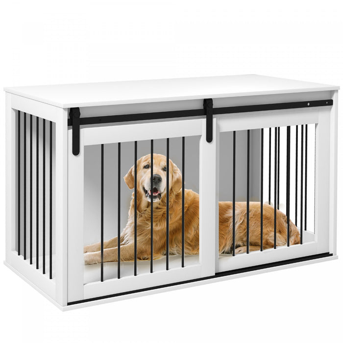 Pawhut Dog Crate Furniture, 46.5\" Dog Crate End Table Indoor Dog House For Extra Large Dogs, With Sl