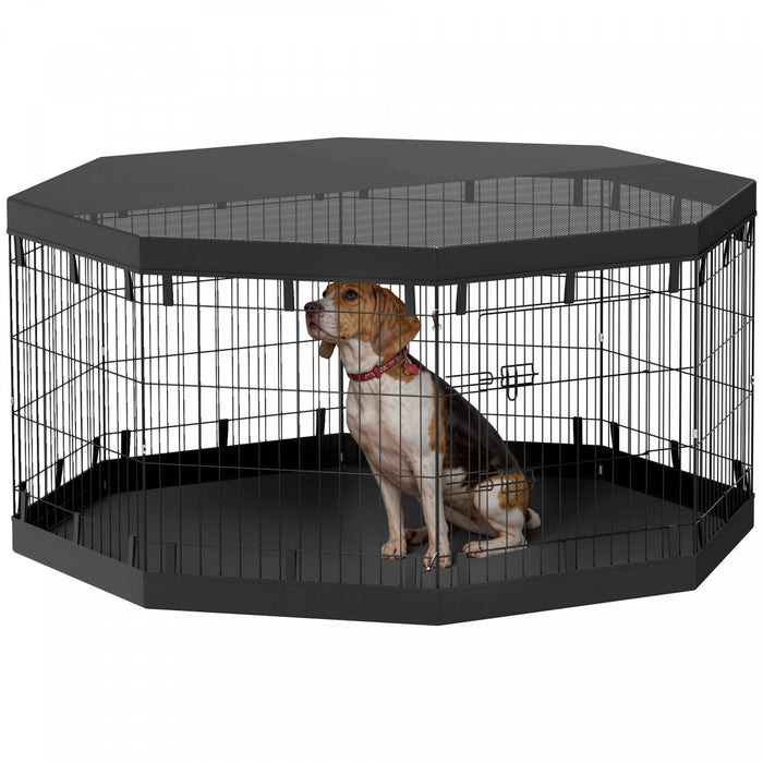 Pawhut Dog Playpen, 8 Panels Foldable Dog Pen With Waterproof Bottom Pad, Sunproof Top Cover, 30\"h D