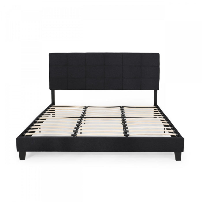 Lucia Upholstered Platform Bed Frame With Tufted Waffle Stitching,king Size,black King Bed 