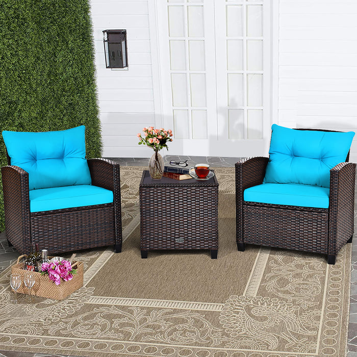Costway 3pcs Patio Rattan Furniture Set Cushioned Conversation Set Sofa Turquoise