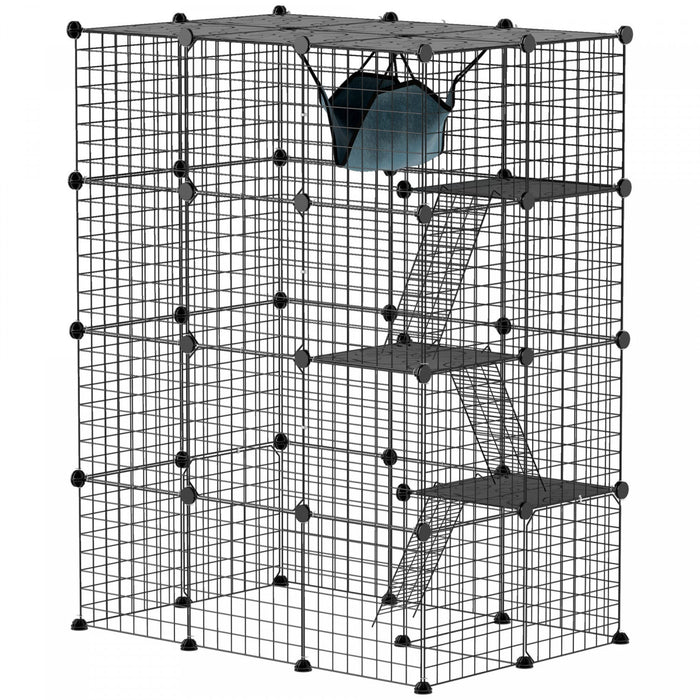 Pawhut 4-tier Large Cat Cage, Diy Pet Playpen With Hammock, Platforms, Ramps, Accessories, Kitten Ex