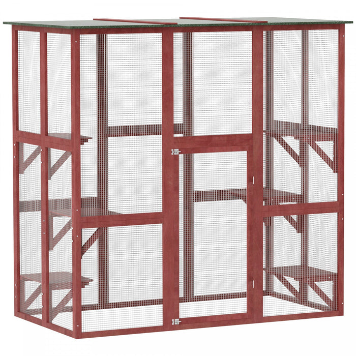Pawhut Large Outdoor Catio Enclosure, Weatherproof Cat House With Asphalt Roof, Wooden Cat Patio Cag