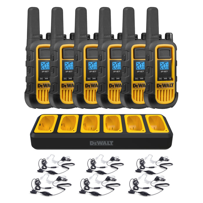 6 Dewalt Dxfrs800 Walkie Talkies Plus Earpieces - 2 Watt, Heavy Duty, 22 Channel Long Range Two Way 