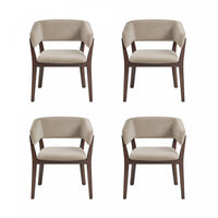 Blake Modern Faux Mohair Wood Armchair in Natural - Set of 4 Dining Chair