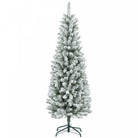 Homcom 6ft Flocked Pencil Artificial Christmas Tree With Steel Base, Green