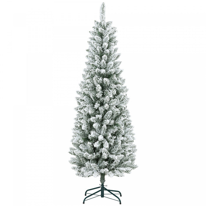 Homcom 6ft Flocked Pencil Artificial Christmas Tree With Steel Base, Green