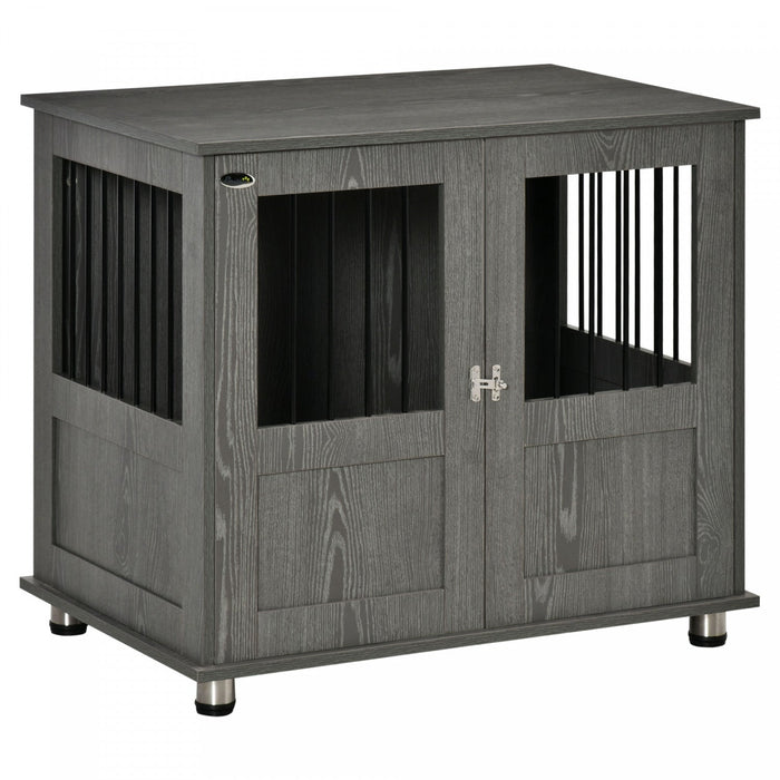Pawhut Dog Crate Furniture With Lockable Magnetic Door, Adjustable Feet, Indoor Dog Kennel End Table