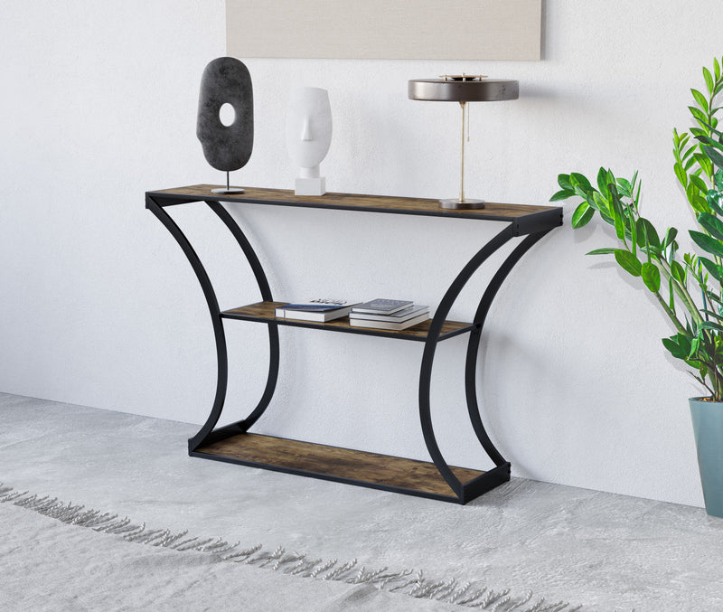Premium Console Table With Storage Shelf - Reclaimed Wood Look With Black Metal 