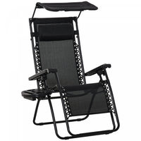 Outsunny Foldable Lounge Chair With Canopy Shade, Side Tray, Cup Holder