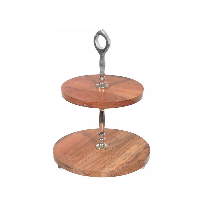 2 Tier Round Wooden Dessert Stand Dinnerware