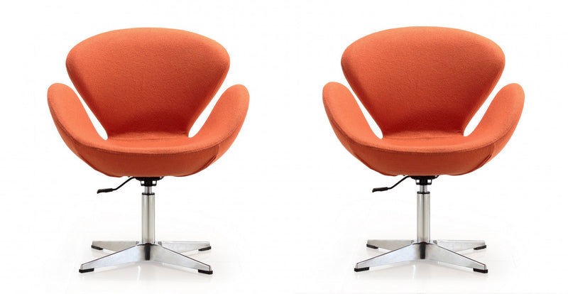 Raspberry Modern Upholstered Swivel Lounge Chair in Orange - Set of 2 Accent Chair 