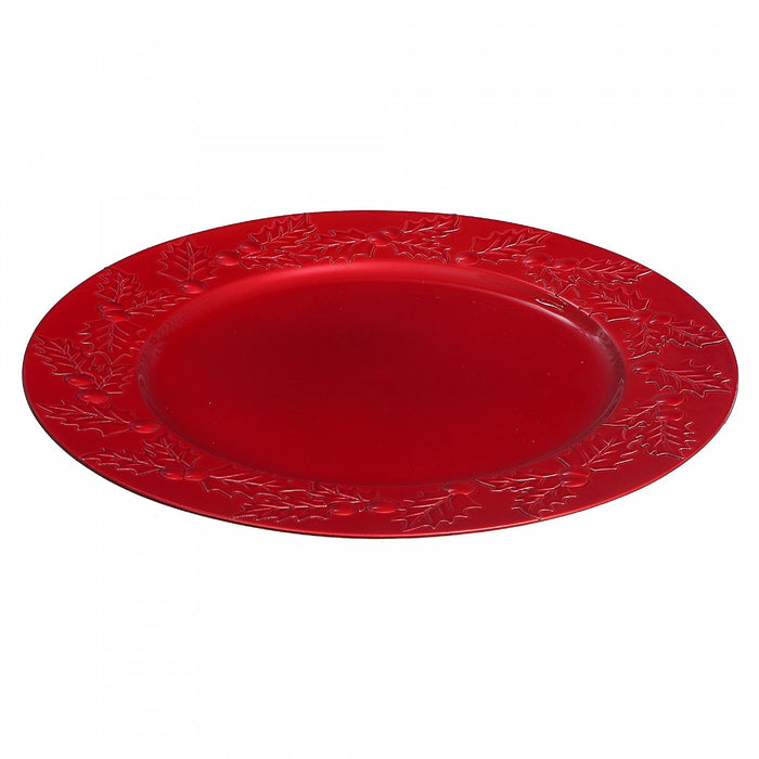 Charger Plate Holly berries Red 13\" - Set of 6 Dinnerware