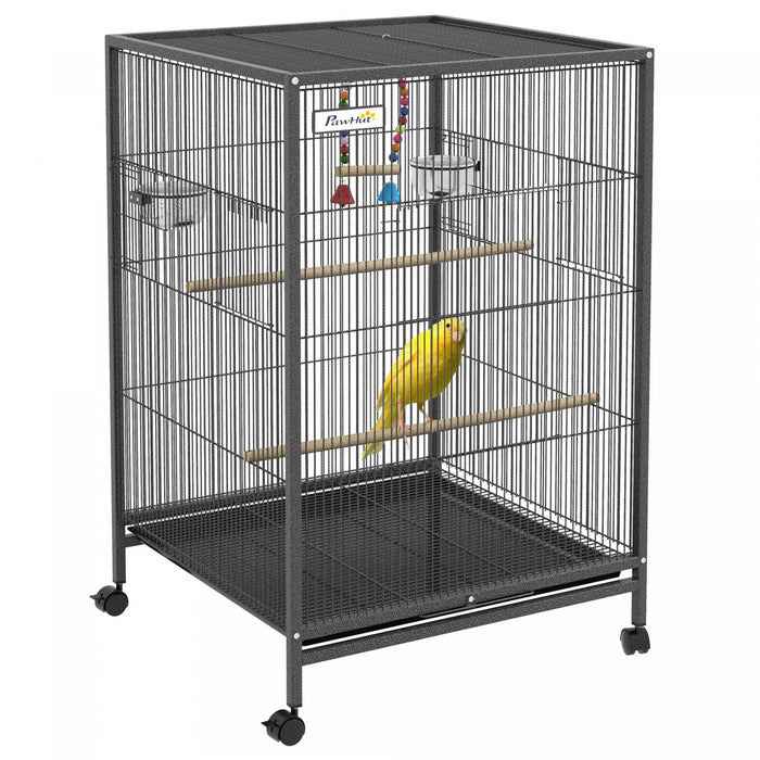 Pawhut 29\" Bird Cage With Rolling Stand For Parrots, Love Birds, And Finches, Large Bird Cage With C