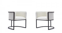 Cosmopolitan Mid-Century Modern Vegan Leather Metal Dining Chair in Ivory - Set of 2