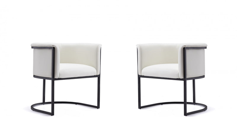 Cosmopolitan Mid-Century Modern Vegan Leather Metal Dining Chair in Ivory - Set of 2 