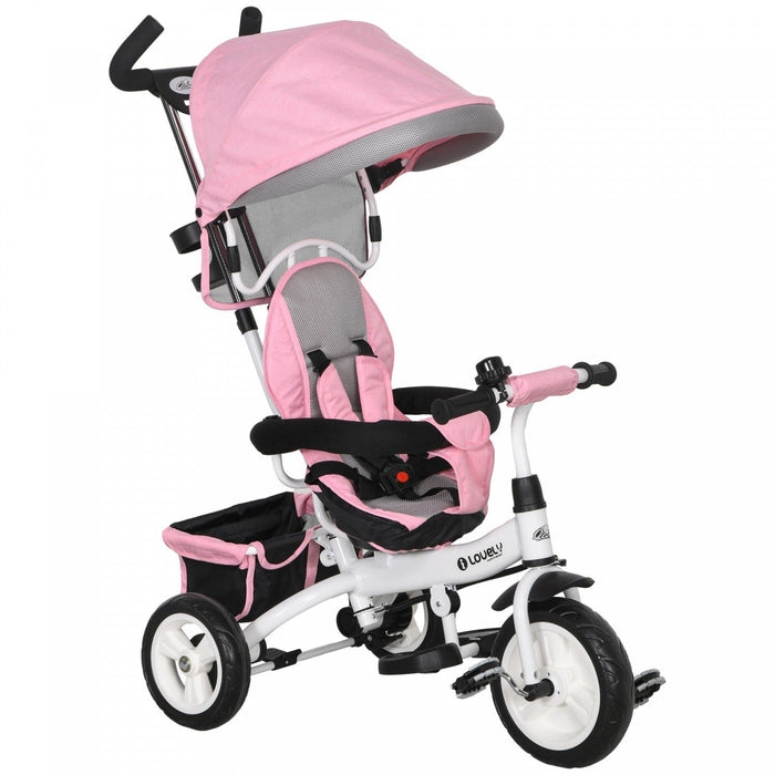 Qaba Toddler Tricycle, 6 In 1 Baby Bike Stroller With Foldable Canopy, Storage Basket, 5-point Safet