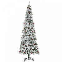 Homcom 7.5ft Snow Artificial Christmas Tree W/ Pine Cone, Red Berry