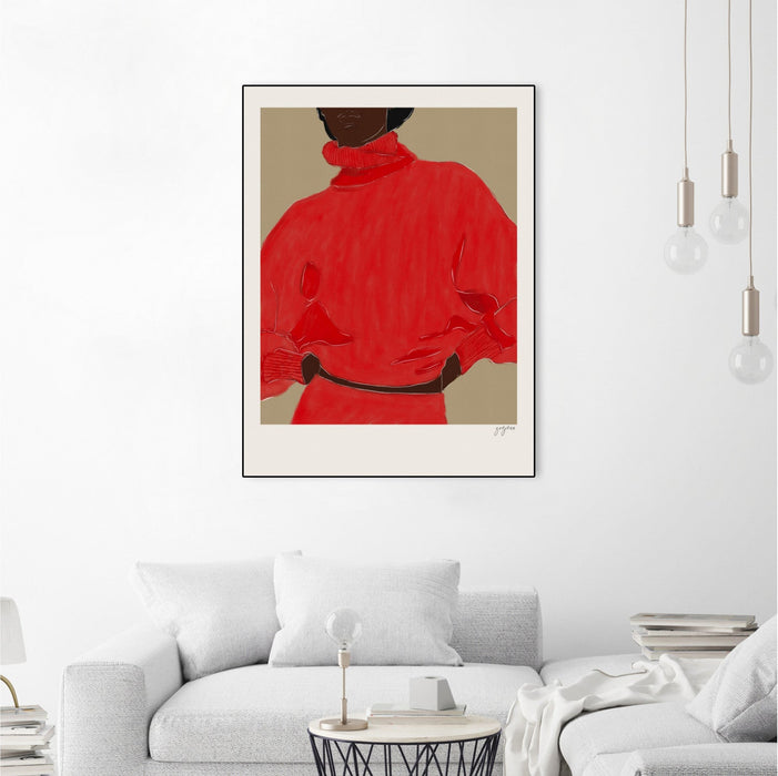 \"Woman In Red\" Canvas Framed Black 24x32 Wall Art