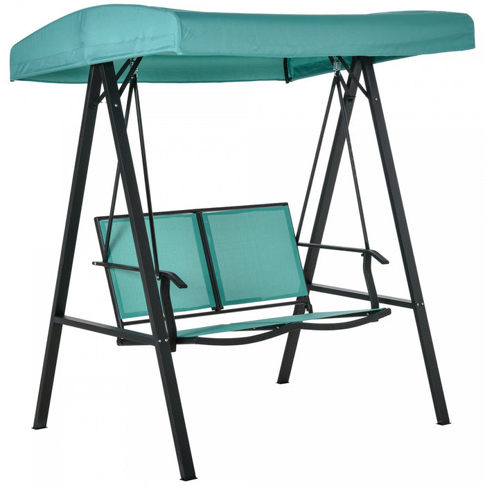 Outsunny 2-person Patio Swing Chair Outdoor Canopy Swing Bench With Adjustable Shade, Breathable Mes