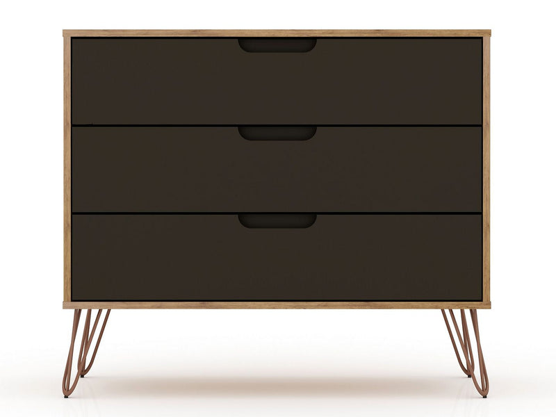 Manhattan Comfort Rockefeller Mid-Century Modern Dresser with 3-Drawers - Natural & Textured Grey
