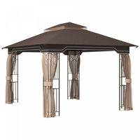 Outsunny 12' X 10' Patio Gazebo Outdoor Canopy W/ 2-tier Roof, Nettings