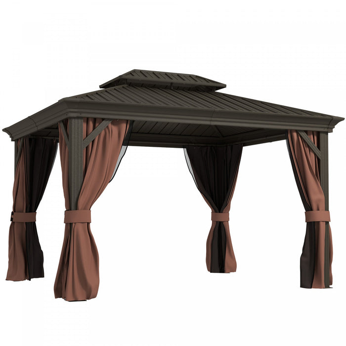 Outsunny 10' X 12' Outdoor Canopy Gazebo Hardtop Gazebo, Dark Brown