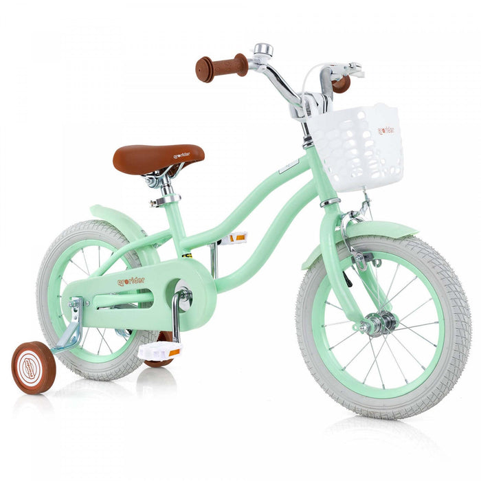 Prorider 14" Kid's Bike With Removable Training Wheels & Basket For 3-5 Years Old Green