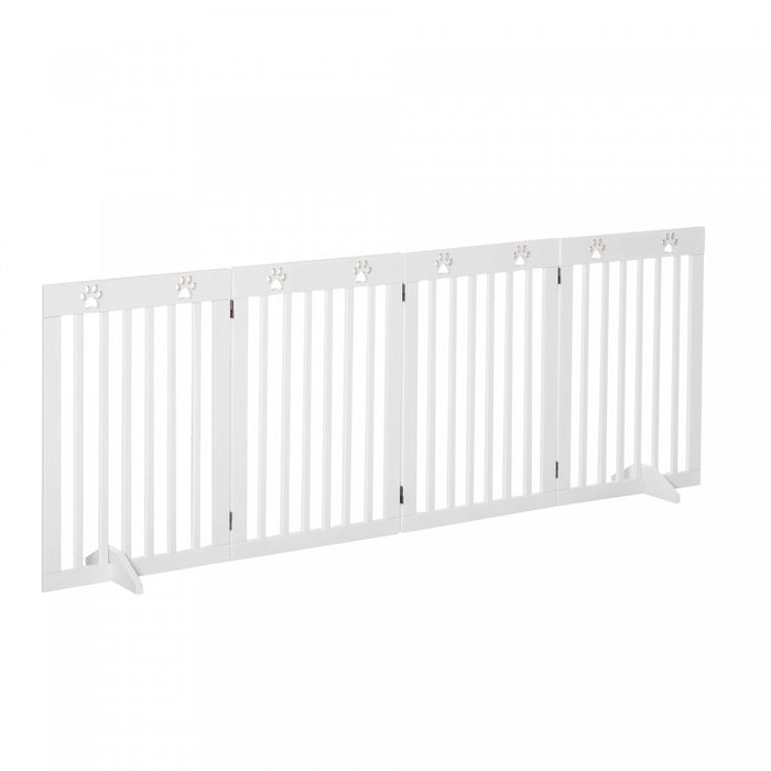 Pawhut Freestanding Pet Gate 4 Panel Dog Barrier Folding Safety Fence With Support Feet Up To 80.25\"