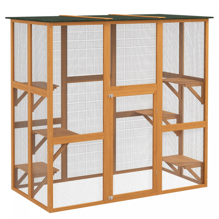 Pawhut Large Outdoor Catio Enclosure, Weatherproof Cat House With Asphalt Roof, Wooden Cat Patio Cag