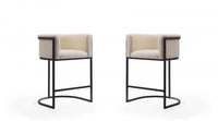 Cosmopolitan Mid-Century Modern Metal Upholstered Counter Stool in Cream - Set of 2 Bar Stool