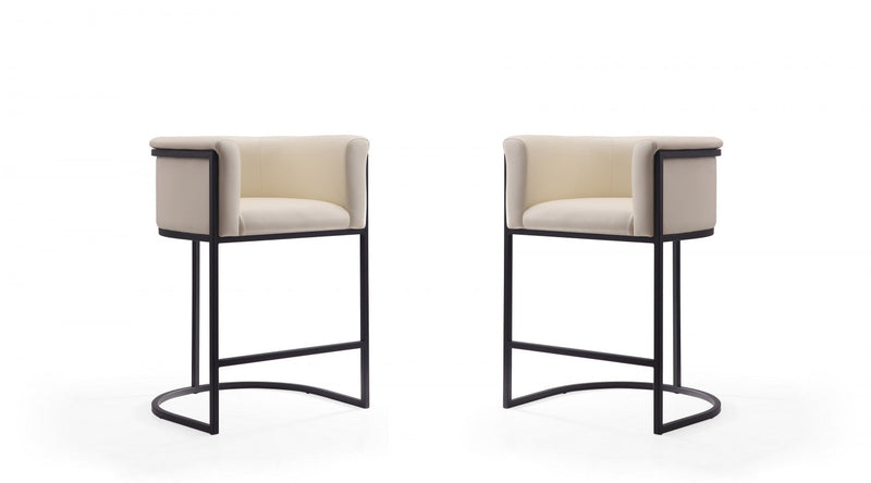 Cosmopolitan Mid-Century Modern Metal Upholstered Counter Stool in Cream - Set of 2 Bar Stool 
