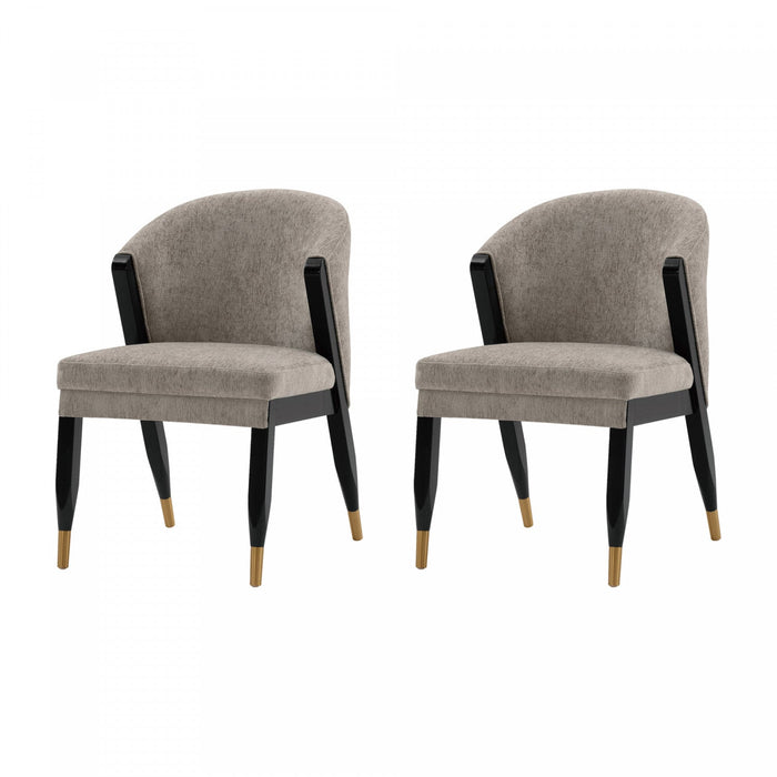 Ola Modern Wood Chenille Dining Chair in Stone - Set of 2 