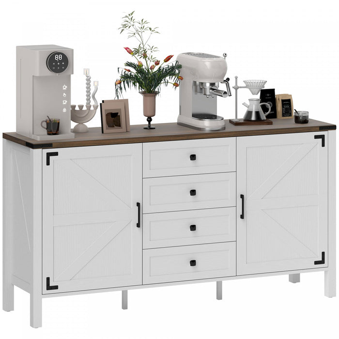 HOMCOM 59" Farmhouse Sideboard Buffet Cabinet with 2 Barn Doors, White