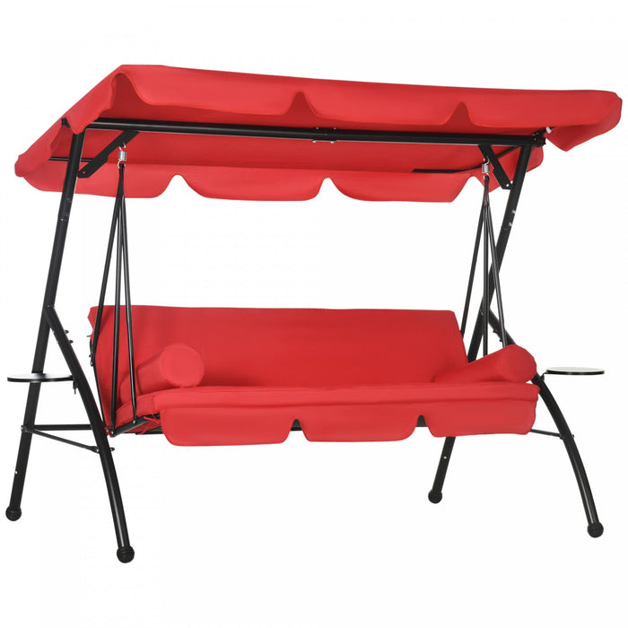 Outsunny 3-seat Outdoor Patio Swing Chair, Converting Flat Bed, Canopy Swing Glider W/ Adjustable Sh