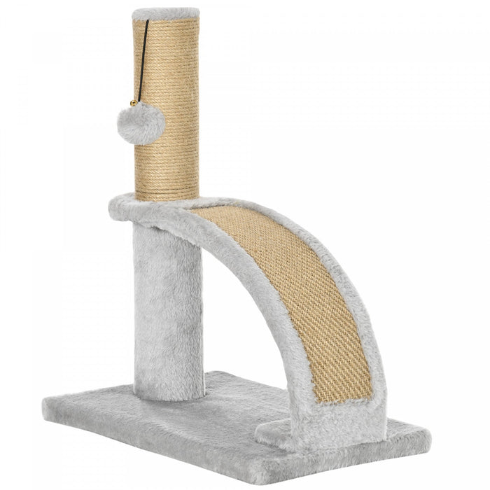 Pawhut Cat Tower, 17" Cat Tree With Jute Scratching Post, Kitten Climbing Activity Centre With Curved Scratching Board, Dangling Ball With Bell, Grey