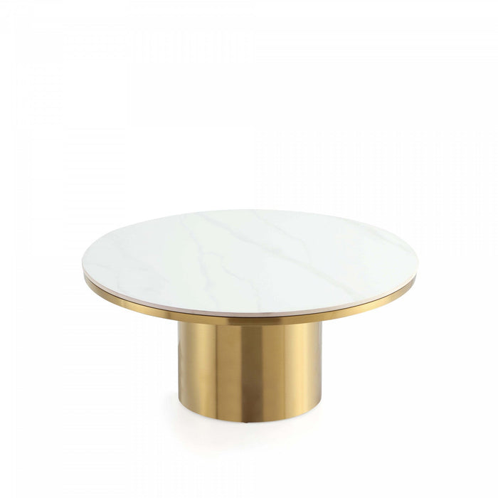 Glenn Modern Glam Sintered Stone Top Coffee Table in Gold 