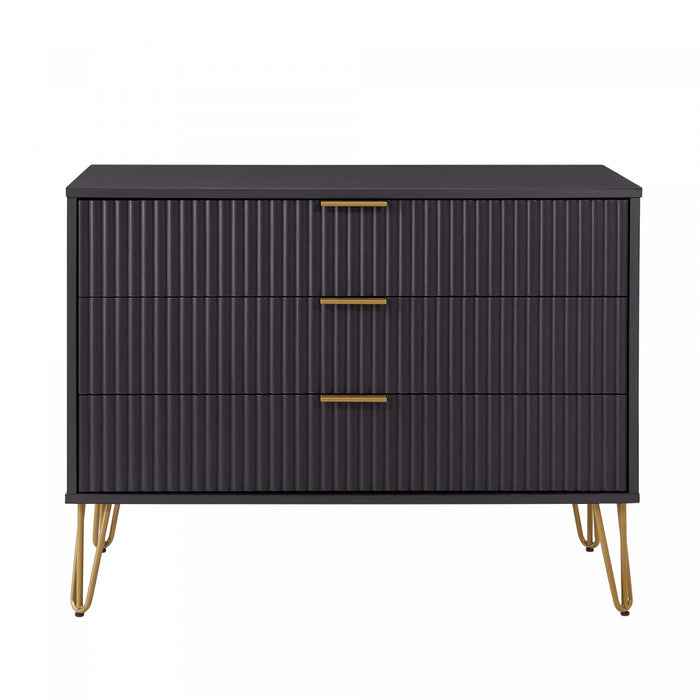 Dumbo Modern 35\" Fluted Dresser in Black (3-Drawer) 
