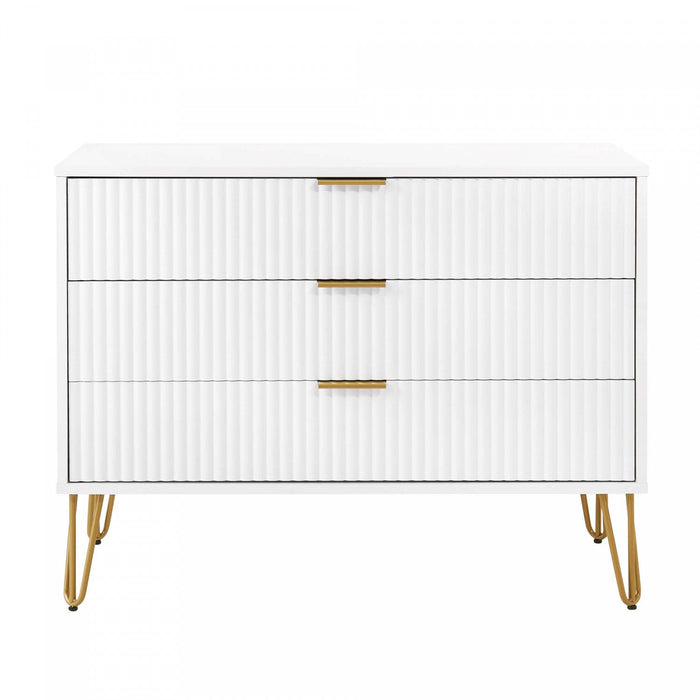 Dumbo Modern 35\" Fluted Dresser in White (3-Drawer) 
