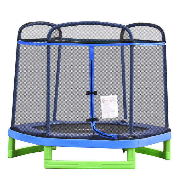 Outsunny 84.75\" Kids Trampoline 7 Ft Indoor Outdoor Trampolines With Safety Net Enclosure Built-in Z