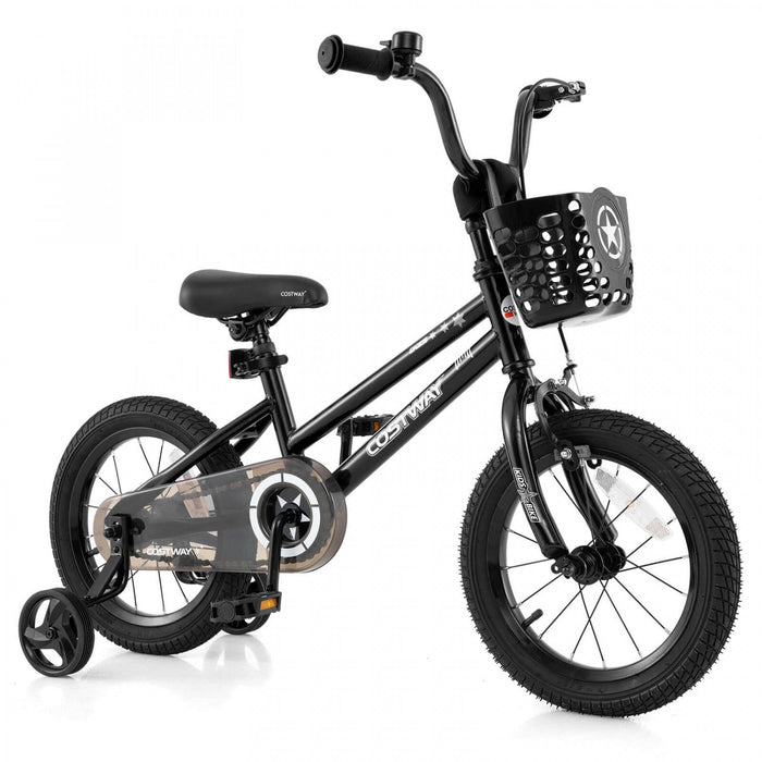 Costway 14" Kid's Bike With Training Wheels Adjustable Handlebar & Seat Handbrake Black